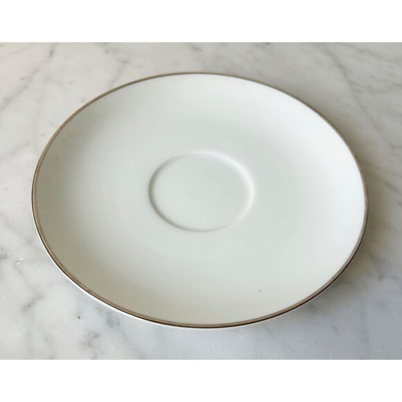 Vintage Noritake Colony China Japan Flat Cup & Saucer Set White Platinum Trim - Picture 8 of 9